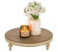 Hanobe Piatto decorativo con piedini Riser: piatto in legno con supporto per display, vassoio decorativo con perline, vassoio da portata rotondo, vintage, in legno, marrone