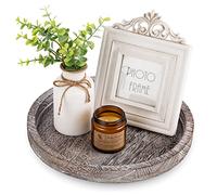 Hanobe Round Wood Candle Tray: Rustic Wooden Candle Holder White Pillar Stand Farmhouse Tea Light Plate Base for Living Room Coffee Table Centerpiece for Kitchen Counter Bathroom Home Decor,11.8"