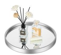 Hanobe Specchio Bagno Vanity Tray: Champagne Argento Profumo Organizer Moderno Vassoi Decorativi Vassoi Rotondi in Legno per Trucco Gioielli Comò Titolare per Tavolo Bancone Decor 30,5 cm