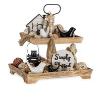 Hanobe Vassoio a più livelli per la decorazione della tavola: supporto da portata a 2 ripiani vassoio decorativo per caffetteria bar centrotavola rettangolare in legno espositore da cucina