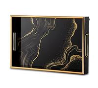 Hanobe Vassoio da Caffè Nero Decorativo: Vassoi da Tavolo da Caffè in Oro Decorativi con Manici per Pouf, Bar, Decorazione della Casa, Facili da Pulire e Lavabili