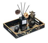 Hanobe Vassoio da portata decorativo nero: vassoio decorativo in marmo imitazione vassoio con maniglia oro per bar ottomano bagno bancone casa display