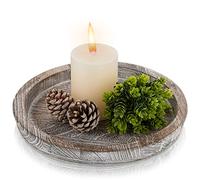 Hanobe Vassoio da portata in legno rustico rotondo in legno maggiordomo vassoio decorativo bianco centrotavola portacandele vassoi per casa colonica ottomano vassoio per decorazione bancone cucina