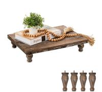 Hanobe Vassoio decorativo in legno: espositore in legno rustico marrone, centrotavola per caffè, bar, cucina, sala da pranzo, decorazione da tavolo per la casa, piedi corti e alti