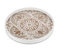 Hanobe Vassoio decorativo in legno rotondo: vassoio rustico per tavolini da vassoio decorativo bianco lavato, vassoio da portata in legno, vassoios arrotondato per bancone da cucina Boho