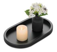 Hanobe Vassoio decorativo in legno: vassoio ovale da caffè nero con perline per decorazione centrotavola - Piatti moderni in legno per espositore da banco