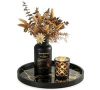 Hanobe Vassoio decorativo per la casa: vassoio rotondo nero imitazione marmo vassoio da portata 30 cm moderno tavolino da caffè centrotavola per esposizione tavolo da bar soggiorno ingresso angolo