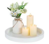 Hanobe Vassoio decorativo per tavolino da caffè: vassoi rotondi rustici per ottomano centrotavola decorazione per la casa 28 cm piccoli topper in legno soggiorno angolo organizzatore bianco