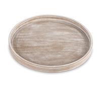 Hanobe Vassoio decorativo per tavolino da caffè: vassoio in legno lavato bianco rotondo rustico vassoi in legno cerchio fattoria centrotavola portacandele per decorazioni per ottomano soggiorno 30cm
