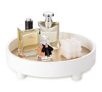 Hanobe Vassoio decorativo rotondo di vanità: vassoio bianco del profumo del bagno vassoi cerchio piedistallo stand di legno per la decorazione dell'esposizione comò