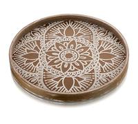 Hanobe Vassoio decorativo rotondo in legno: vassoio rustico per tavolino da caffè, decorazione per casa colonica, centrotavola marrone, vassoi da portata in legno, vassoio arrotondato per bancone