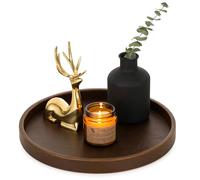 Hanobe Vassoio decorativo rotondo: vassoio decorativo in finta pelle per tavolino da caffè, 30,5 cm, piccolo cerchio marrone per bar, ottomano, feste, moderno, casa, cucina, bancone centrotavola