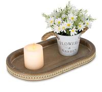 Hanobe Vassoio decorativo vintage: vassoio da caffè con perline vassoio rustico in legno centrotavola decorazione fattoria cucina bancone organizzatore casa ovale