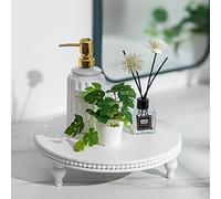 Hanobe Vassoio in legno rotondo, decorativo, in legno bianco, con piedini per candele, piatto decorativo, piccolo, rotondo, moderno, con perline per vassoio candele, supporto da tavolo, 30 cm