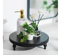 Hanobe Vassoio in legno rotondo, decorativo, in legno, nero, con piedini, per candele, piatto decorativo, piccolo, rotondo, moderno, con perline per vassoio candele, supporto da tavolo, 30 cm