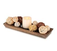 Hanobe Vassoio per candele lungo e stretto in legno: portacandele rustiche rettangolari decorativi per soggiorno, fattoria, pilastro rettangolare, base per candela tealight, decorazione del tavolino