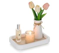 Hanobe Vassoio per profumo da bagno: comò decorativo bianco per donne, supporto in legno rettangolare per decorazione domestica, espositore da banco piedistallo