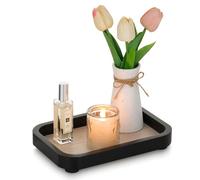 Hanobe Vassoio per profumo da bagno: comò decorativo nero per donne, supporto in legno rettangolare per decorazione domestica, espositore da banco piedistallo