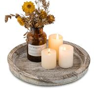 Hanobe Vassoio porta candele: piatto decorativo rotondo in legno per candela, piccolo tavolo da fattoria, centrotavola rustico in legno bianco calce, vassoi per Natale, matrimonio, Halloween,