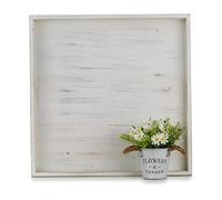 Hanobe Vassoio quadrato grande ottomano: vassoi extra large in legno rustico decorativo per tavolino da caffè ottomano con maniglie per soggiorno bianco