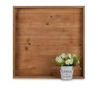 Hanobe Vassoio quadrato grande ottomano: vassoi extra large in legno rustico decorativo per tavolino da caffè ottomano con manici per soggiorno marrone