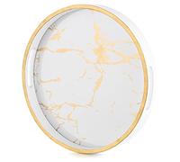 Hanobe Vassoio rotondo decorativo da caffè: vassoio circolare con manici, motivo marmo, vassoio per tavolino da caffè, per soggiorno, bar, bevande, feste, casa, cucina, bianco