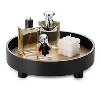 Hanobe Vassoio rotondo decorativo da toilette: vassoi per profumo da bagno, piedistallo, supporto in legno per comò decorativo, nero