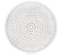 Hanobe Vassoio rotondo in legno per la casa, piccolo vassoio in legno, decorazione rustica, bianco, decorazione per caffè e cucina, contatore, 30 cm