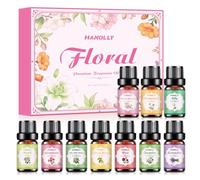 HANOLLY Floreale Oli Essenziali per Diffusori 10x5ml, Olio Essenziale Naturali per Aromaterapia Massaggio Candele Fai da Te, Lavanda, Geranium, Rose, Jasmine, Lily, Ylang-Ylang, Neroli, Chamomile