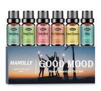HANOLLY Oli Essenziali per Diffusori Buonumore 6x10ml, Olio Essenziale Naturali per Aromaterapia Massaggio Candele Fai da Te Profumo casa, Giorni Felici, Rinfrescante, Buonanotte, Rilassante, Serenità