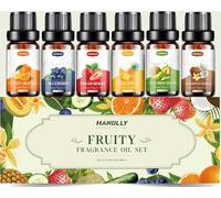HANOLLY Oli Essenziali per Diffusori Fruttato 6x10ml, Olio Essenziale Naturali Profumate per Massaggio Candele Fai da Te- Fragola Mirtillo, Arancia Dolce, Cocco Vaniglia, Cetriolo Melone, Ananas