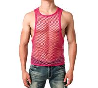 Hanraz Camicia a rete da uomo Rave Outfit - Party trasparente biancheria intima a rete Techno Night Club Kinkywear Streetstyle maglia muscolare maglia maglia trasparente Clubwear, rosa intenso, M