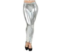 Hanraz Leggings da donna sportivi da donna, anni '80, metallici, da discoteca, per la pancia, per la palestra, con push up, per il fitness, per carnevale