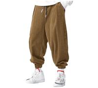Hanraz Pantaloni in velluto a coste da uomo, taglie grandi, vestibilità normale, cord, chino, pantaloni cargo invernali, business, pantaloni da jogging a corda, per il tempo libero, A02 Caffè, XL