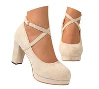 Hanraz - Scarpe da donna Mary Janes, pumps in stile tradizionale, in pelle scamosciata, eleganti, con piedi larghi, per da sposa, con tacco a blocco, larghezza H, con cinturini, tacco a cuneo, pumps