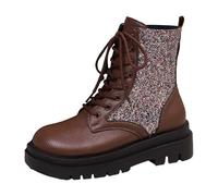 Hanraz Scarpe glitterate da donna con paillettes festive Chucks plateau scarpe da ginnastica eleganti glitter comode scarpe sportive fantasia Y2k glitter, A02 marrone, 38/EU