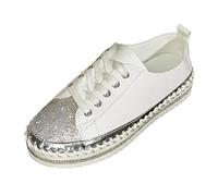 Hanraz Scarpe glitterate da donna con paillettes Y2k, anni '80, scarpe da ginnastica con brillantini, comode scarpe da ginnastica con paillettes e plateau, A02 bianco., 39/EU
