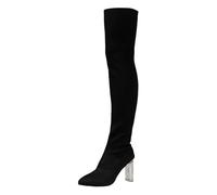 Hanraz Stivali sopra il ginocchio da donna con tacco laccato, stivali da donna con tacco alto, con plateau gothic Thigh High Boots, stivali da festival, in pelle laccata, taglia 37 - 43 EU, A03 nero