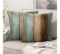 Hanrunsi Cuscini Divano Lino 50x50 Verde Vintage Retro Copricuscini Moderni Fodere per Cuscini Verdi Strisce di Legno Rustico Federe per Divano Soggiorno Sedia Camera da Letto Cuscini Arredo Set di 2