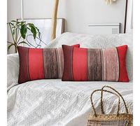 Hanrunsi Cuscini Divano Rosso 30 x 50 Federe Lino Strisce Colorate Casale Copricuscini Fienile Struttura Legno Arancio Grigio Federa per Poltrona Balcone con Cerniera Invisibile Set di 2