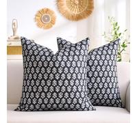 Hanrunsi Federa per Cuscino 40 x 40 cm, Federe per Cuscini Decorativa con Fiori Neri, Pillow Case Vintage Spessa per Camera da Letto, Divano, Sedia, Letto, Decorazione da Giardino, Set da 2