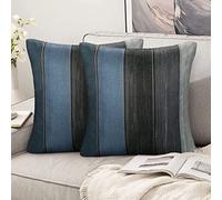 Hanrunsi Federa per Cuscino 50x50 cm, Federa per Cuscino Moderna Elegante Blu Strisce di Legno Scuro in Lino Legno Rustico Retrò per Divano con Cerniera Liscia Nascosta Set di 2