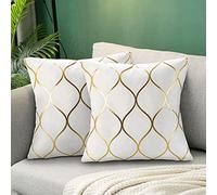 Hanrunsi Federa per Cuscino Bianco E Oro 40x40 Federe In Velluto Cuscini Decorativi per divano Bianchi Set di 2 Federe Decorative Morbide Dorate per Soggiorno divano Letto Bianco