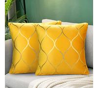 Hanrunsi Federe Cuscini 45x45 Velluto Giallo Set di Cuscini da Cuscino 2 Pezzi per Divano 45x45cm Coperture per Soggiorno Moderni Eleganti Coperture per Cuscini in Velluto con Cerniera Invisibile