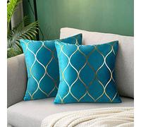 Hanrunsi Federe decorative per cuscini in velluto, 45 x 45 cm, confezione da 2 federe per cuscini in velluto turchese, per cuscini del divano, soggiorno, camera da letto