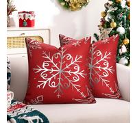 Hanrunsi Federe per Cuscini Divano 50x50 Natale Rosso e Argento, Federe per Cuscini Decorativa Natalizia, Set di Federa Decorative con Motivo Natalizio, Fiocco di Neve, Buon Natale 2 pezzi