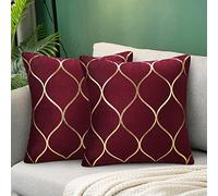 Hanrunsi Fodera Cuscino 45 x 45 Copricuscini e Federe Divani 45x45 Velluto Vino Rosso 45x45 cm Set di 2 Moderni con Decorazione Morbida in Oro con Cerniera Nascosta per Sedia da Ufficio(Bordeaux)