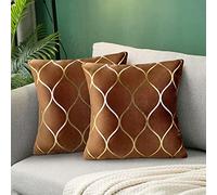 Hanrunsi Fodera per Cuscino 40x40 Marrone con Cuscini Decorativi per Divano A Righe Dorate per Soggiorno Camera da Letto Set di 2 Fodera per Cuscino Marrone Cioccolato E Oro 16 x 16 Pollici