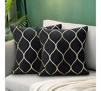 Hanrunsi Fodera per Cuscino In Velluto Nero E Oro 40x40 Federe Dore Cuscino per divano Cugini divano Decorativo Decorativo Moderno Morbido Cuscino per Soggiorno Camera Da Letto 2 Set