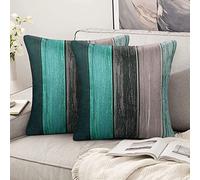 Hanrunsi Fodera per Cuscino per Divano 40x40 Turchese Lino Cotone Decorativa Moderna Quadrato in Legno a Righe Cuscino Retrò per Divano Letto Auto Soggiorno Decorazioni per la Casa Set di 2